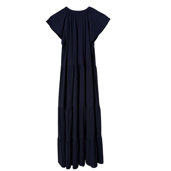 BODEN Navy Blue Tiered Midi Dress Flutter Sleeve Tie Neck, Size 8 - Picture 9 of 9